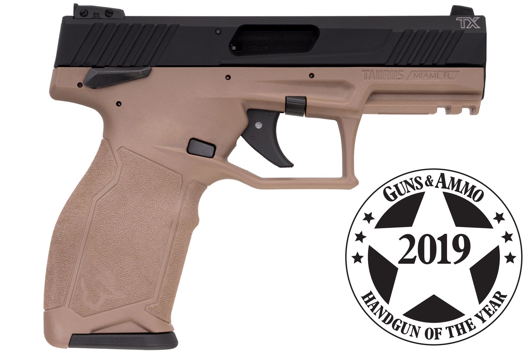 Hard Anodized Black 22 LR FDE Polymer Frame 16-Round With Manual Safety